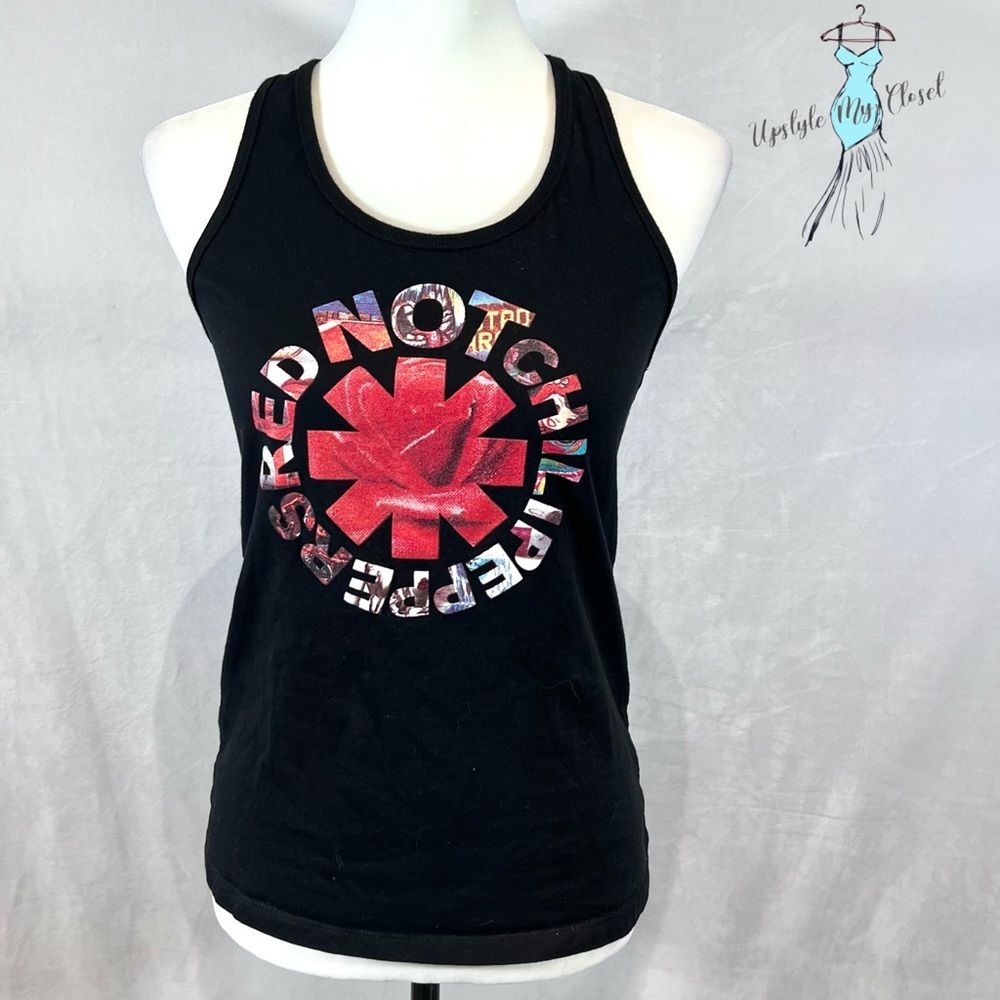 Red Not Chili Peppers black graphic racerback tank top size small